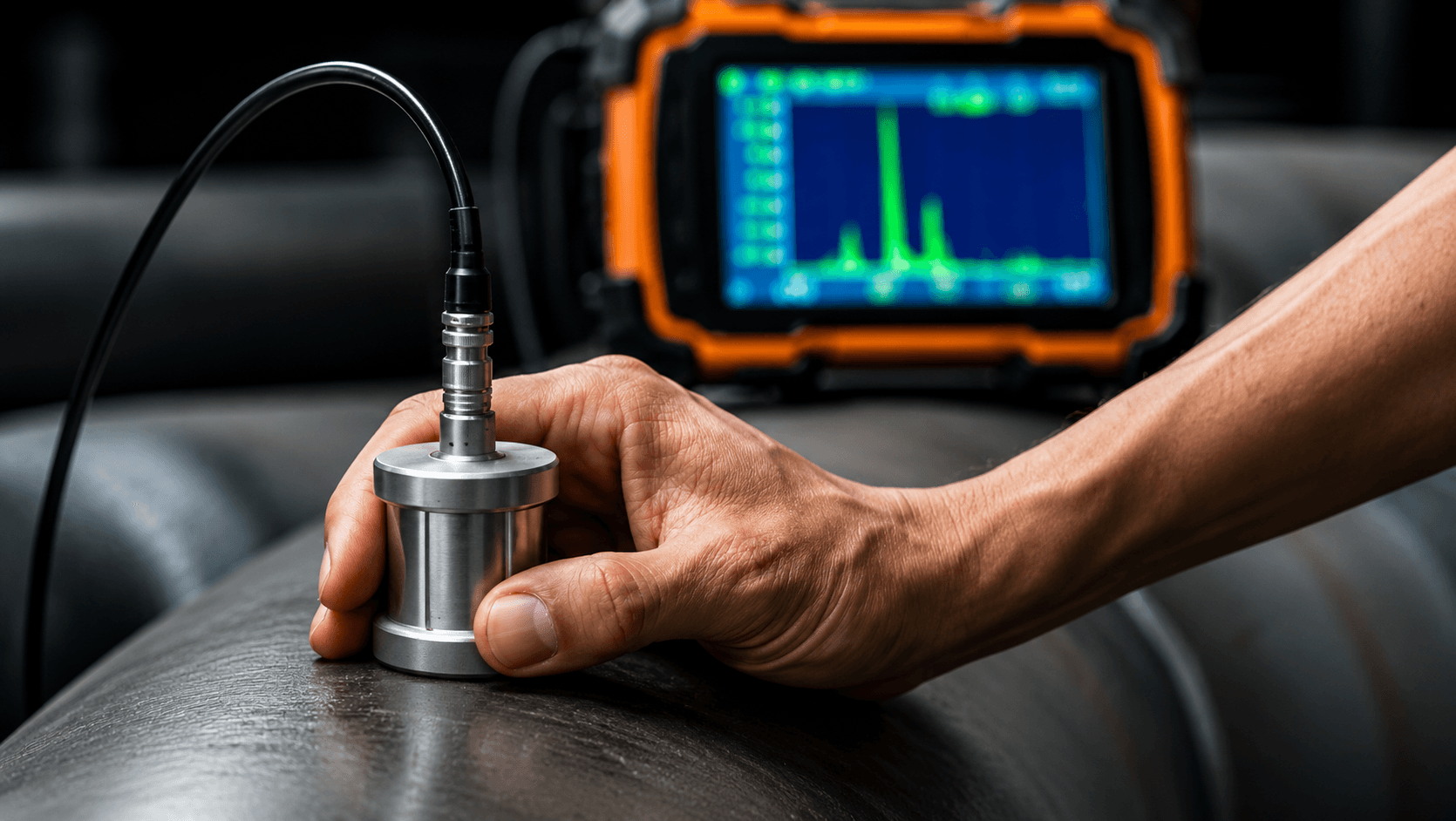 Ultraschallprüfung mit Prüfkopf und Messgerät