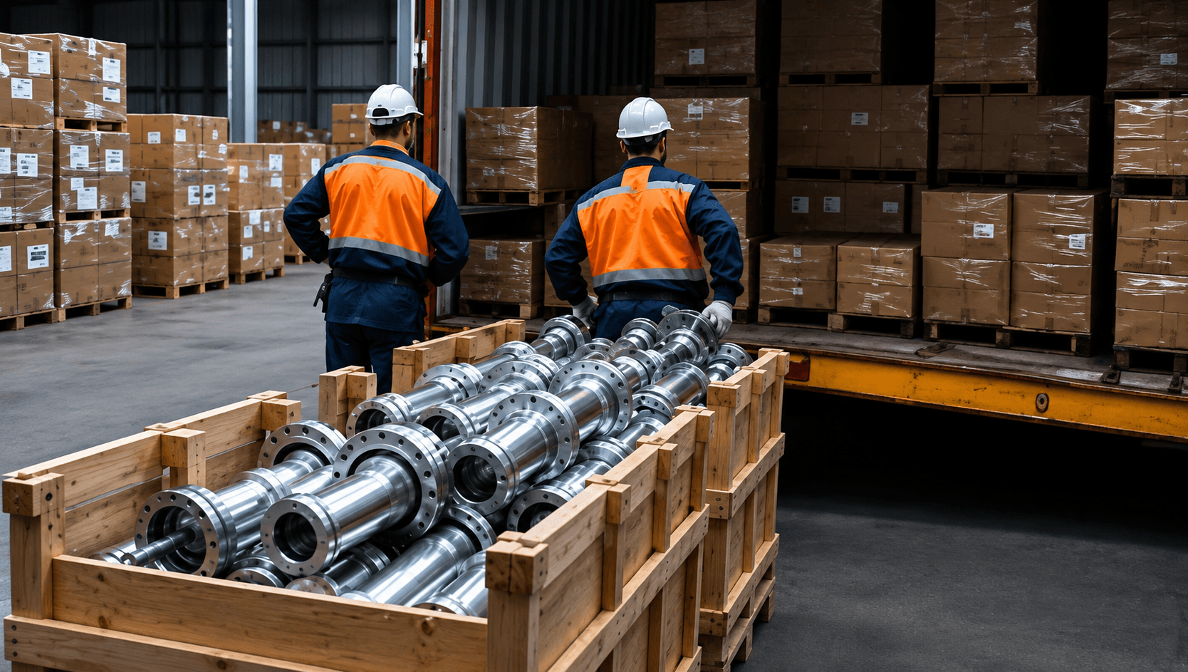 Verpackte Bauteile im Versandbereich